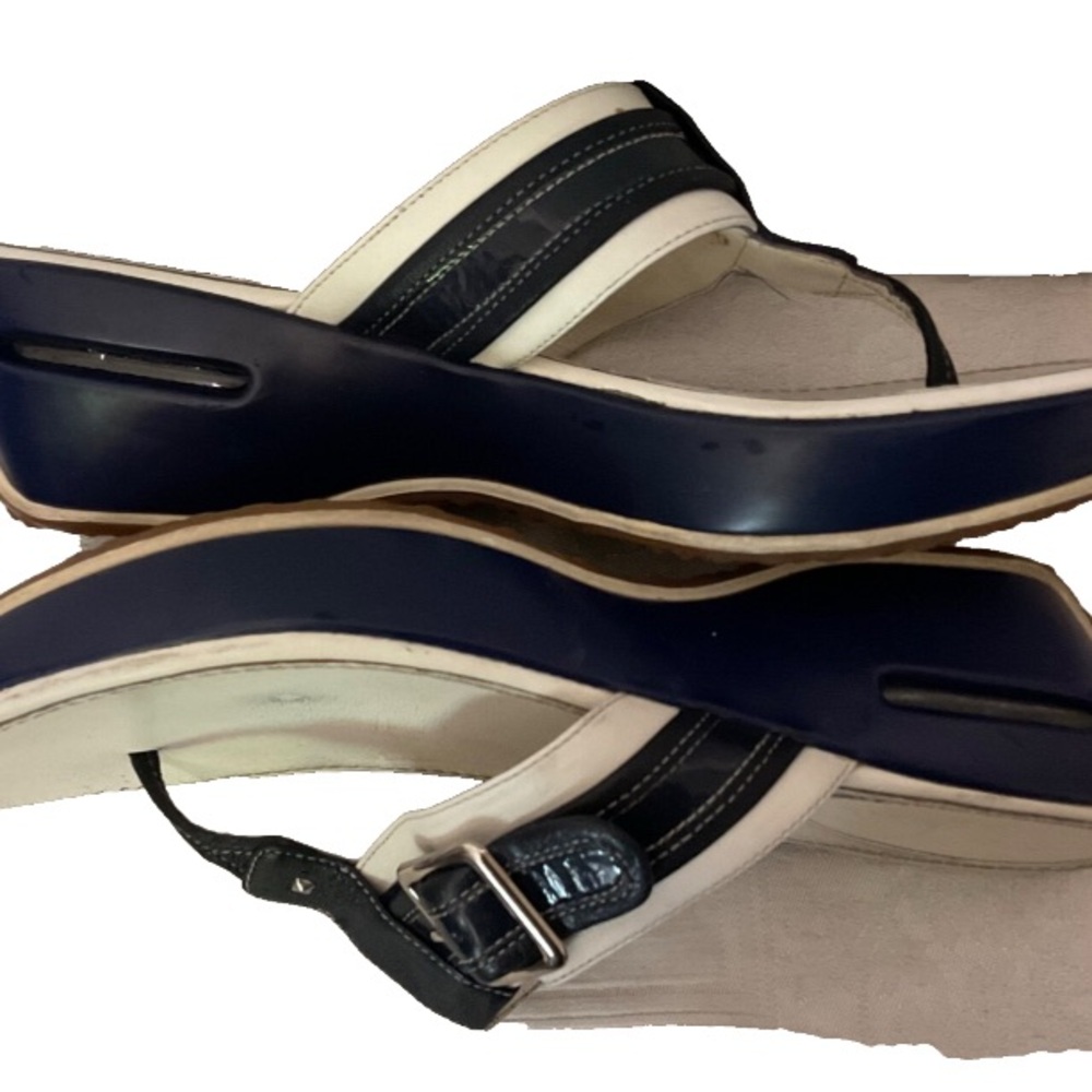 Cole Haan Air Series Wedge Sandals Womens Cross Strap Blue/White Sz 8.5B